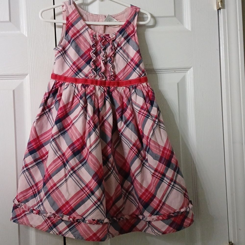 Gymboree  pink blue red plaid sleeveless dress  Sz 5T EUC